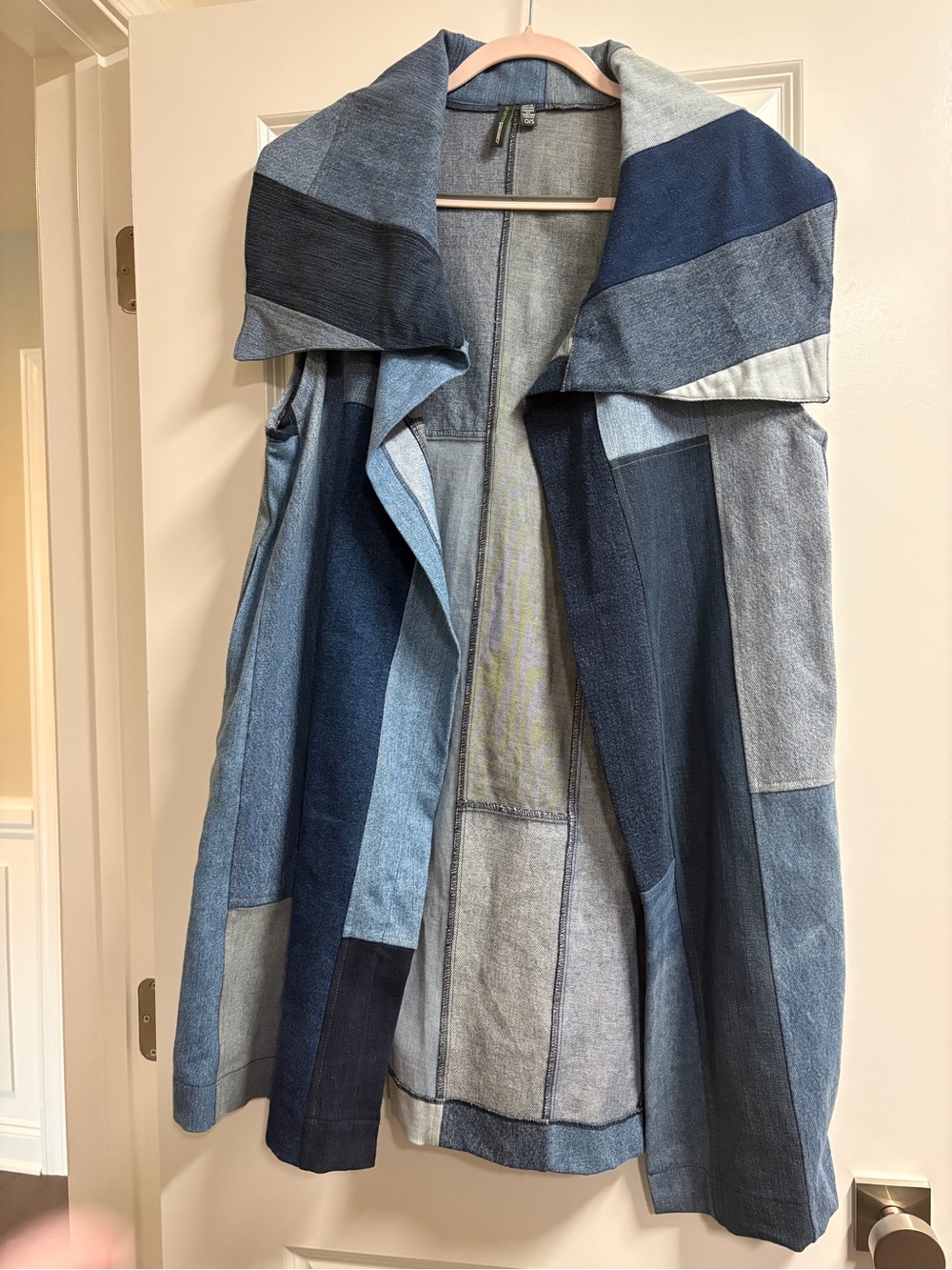 Patchwork Denim Long Vest - Multi Blue